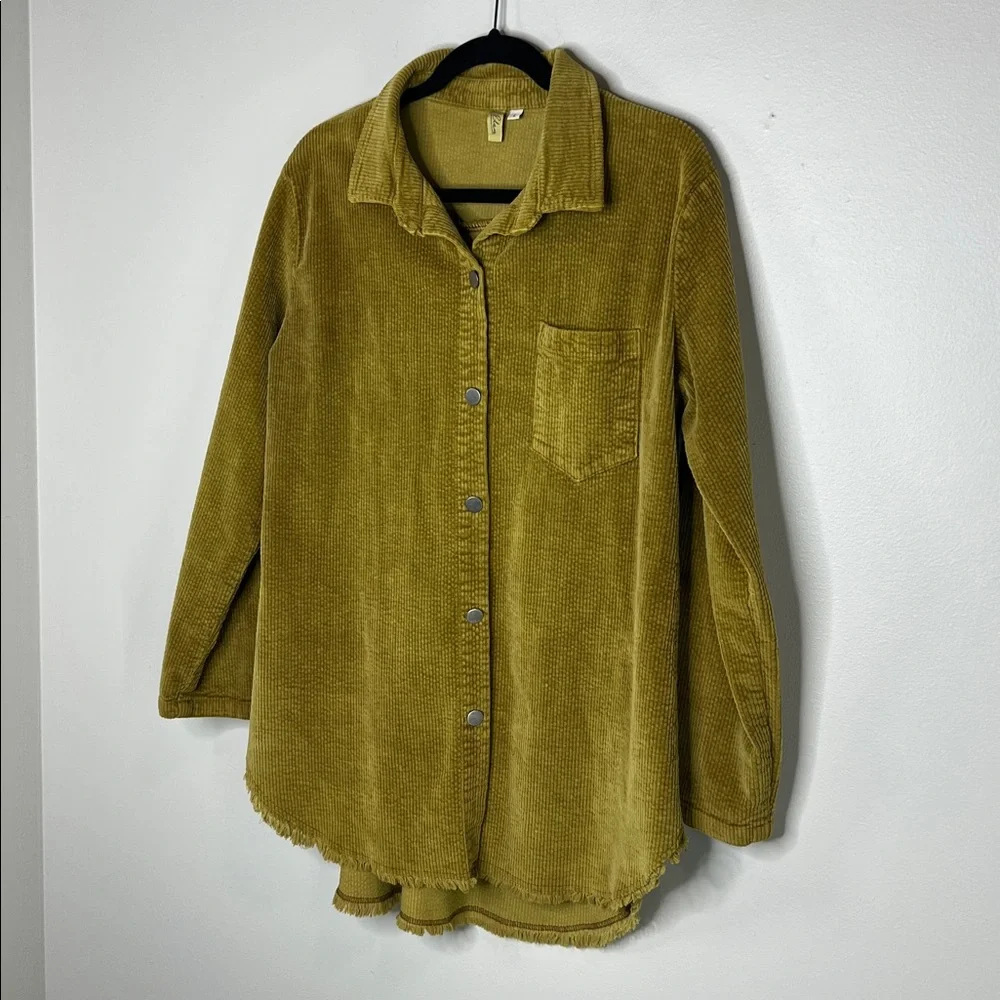 ELAN Cotton Blend Corduroy Fray Hem Button Front Shacket Size Large - Picture 3 of 11